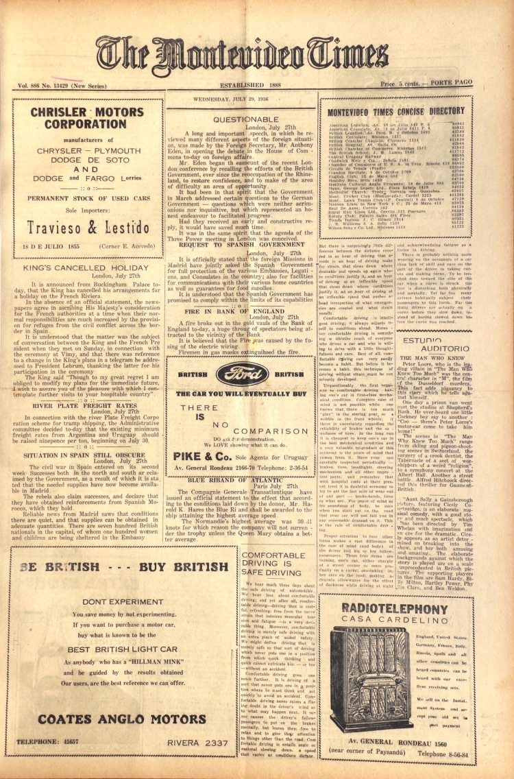 THE MONTEVIDEO TIMES del 29/07/1936